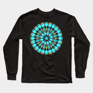 Aqua, Gold and Black Kaleidoscope Style Mandala Long Sleeve T-Shirt